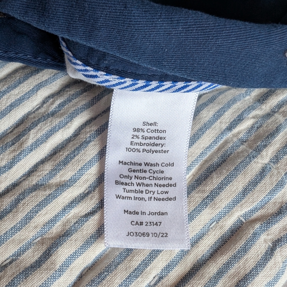 Talbot's Relaxed Chino Navy Butterfly Embroidered Pants - Picture 6 of 6